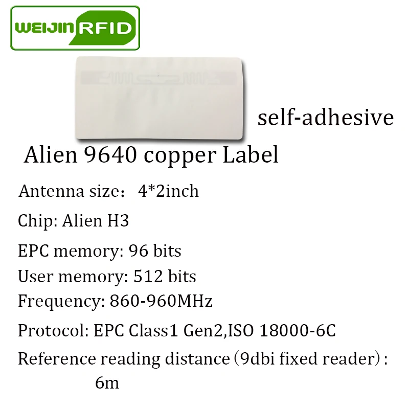 Rfid метка UHF наклейка Alien 9640 бумага с покрытием 915mhz868mhz 860 960MHZ H3 EPC 6C 50 шт. Бесплатная