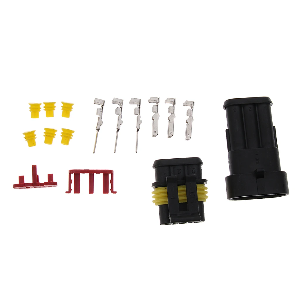 1 Set Waterproof 3Pins 3Way Sealed Electrical Wire Connector Plug Kits