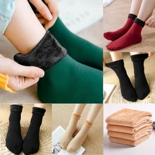 Зимние теплые женские утепленные шерстяные кашемировые зимние носки бесшовные носки Меховые бархатные Зимние флисовые Носки 1 пара