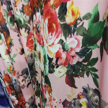 

Pink Flower knitted printed cloth fabric with high elasticity DIY milk slik cloth fabric for sewing dress swim homedecor