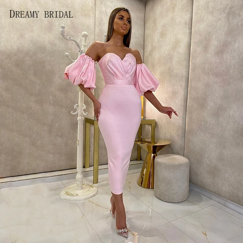 Bridal Pleated Puffy Sleeves Cocktail Dresses Tea Length Club Hot Wear 2k20 Fashionable Dress