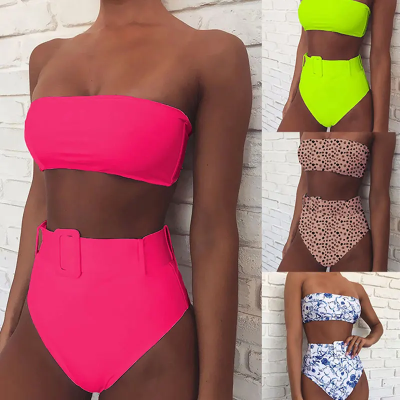 

Sexy High Waist Swimsuit 2019 Bikinis Women Push Up Mayo Bandeau Swimwear Women Female Bathing Suits Beach Wear Biquini