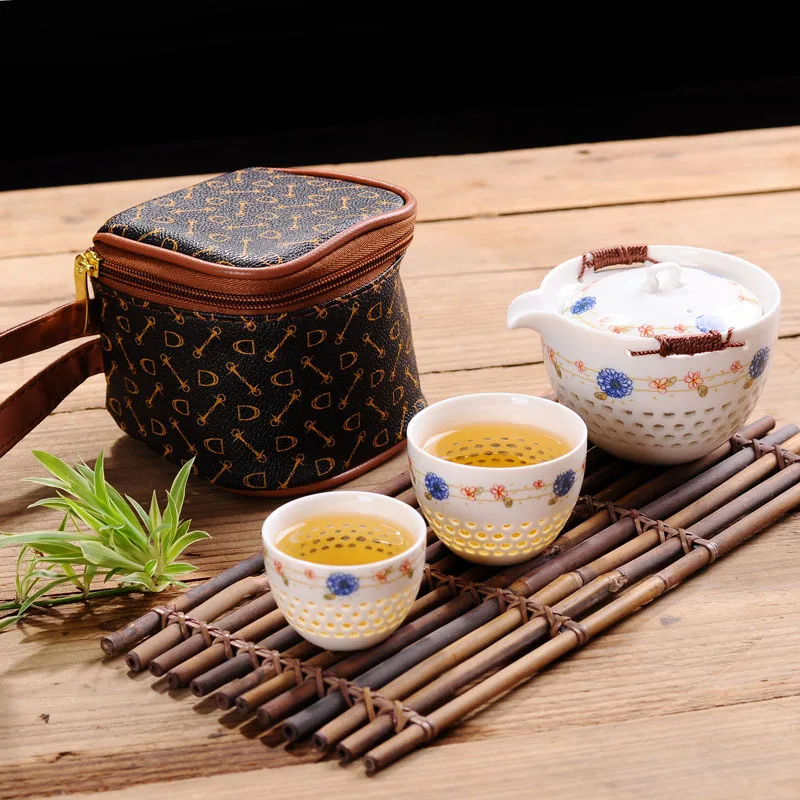 

High quality Ceramics Hollow tea set Include 1 Pot 2 Cup, elegant gaiwan,Beautiful and easy teapot kettle mug,kung fu teaset