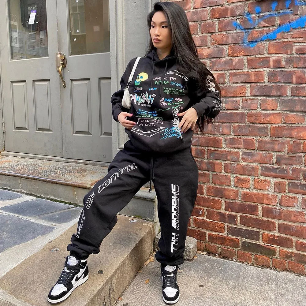 

Fall 2020 Two 2 Piece Set for Women Oversized Hoodies Leggings Pants Sweatsuit Outfits Sweatshirt + Sweatpants Matching Sets