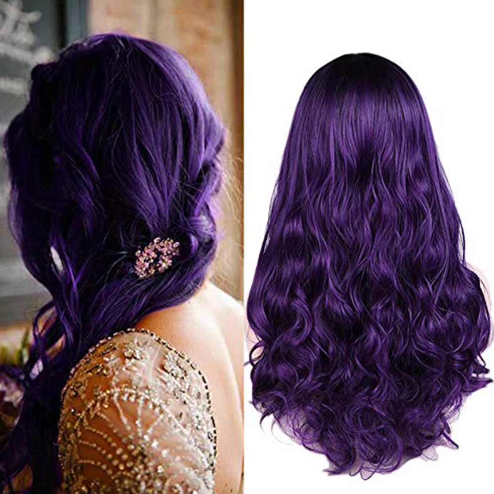 black purple FAVE, смешанный черный пепельный светильник, коричневый блондин, синтетический парик, объемная волна, средняя часть, Термостойкое волокно для черных женщин, косплей, длинный парик - Цвет: black purple