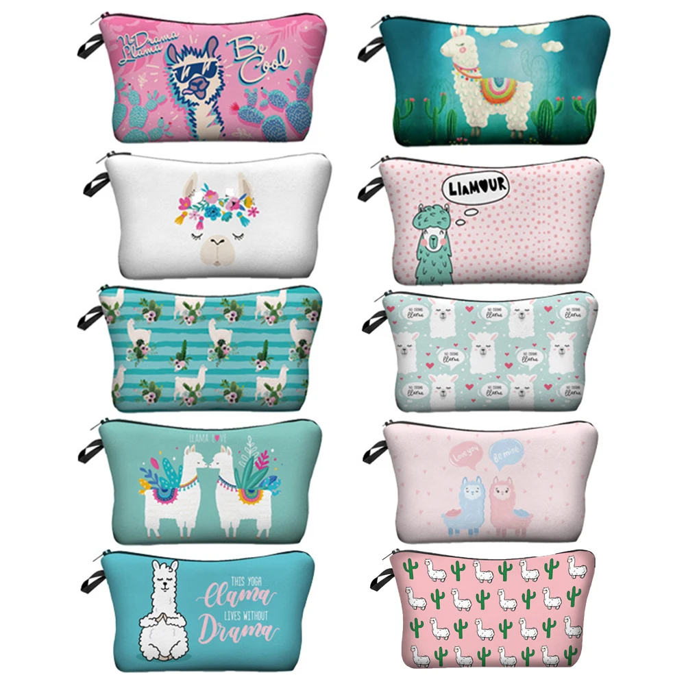 

Alpaca Water Resistant Cosmetic Makeup Bag Multicolor Animal Print Bag Organizer Flame Multifunction Beauty Case Makeup Pouch