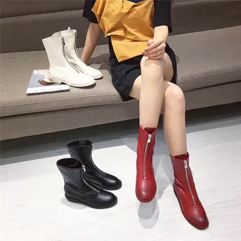 

Woman Flat Boots Women Shoes Autumn Booties Ladies Boots-women Round Toe Zipper Luxury Designer Winter Footwear Low Rock 2020