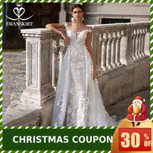 Свадебное платье со съемным шлейфом, юбка-лебедка с аппликацией, кружевное милое платье русалки, vestido de novia, платье принцессы для невесты размера плюс, K149