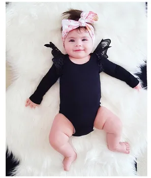

Spring Autumn Girls New Romper Solid Color Lace Long-sleeved Triangle Pink Black Striped White Romper