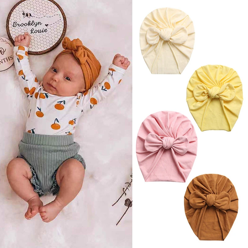 New Baby Turban Solid Color Soft Cotton Baby Hat Cute Rabbit Ear Newborn Girl Hats Bonnet Kids Cap Headband Head Wrap pacifier for baby