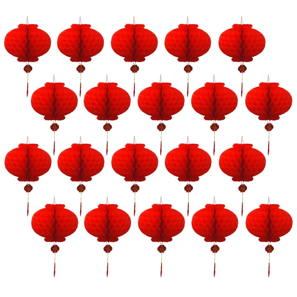 Behogar 20 шт. 18 см водонепроницаемый удачи красные бумажные фонари для китайский год, праздник весны Вечерние торжества домашний декор
