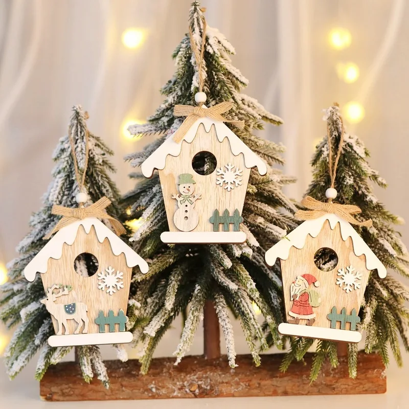 Новые окрашенные деревянные поделки Рождественские елки украшения рождественский дом Санта деревянный подвесной кулон рождественские украшения для дома
