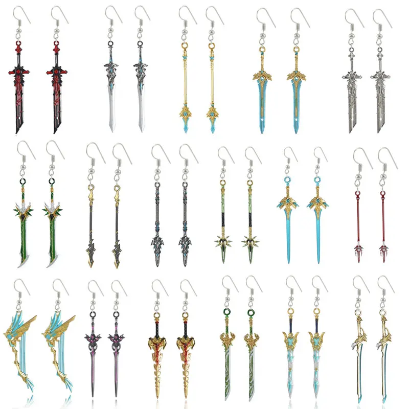 Game Genshin Impact Sword Earrings Anime Weapon Wolf's Gravestone Skyward Spine Blade Drop Earring Cosplay Gifts | Украшения и
