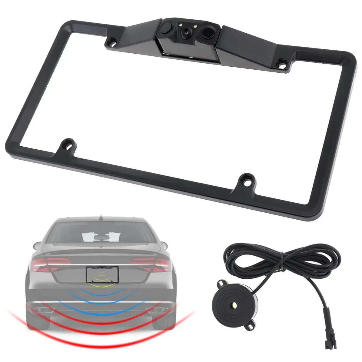 

USA License Plate Video Parking Sensor with LED Night Vision Rear View Camera and Buzzer New