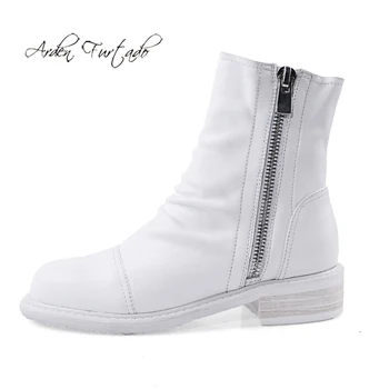 

Arden Furtado Fashion Women's Shoes Winter white new Zipper Mature Women's Boots genuine Leather Pleated ankle Boots 41 42 new