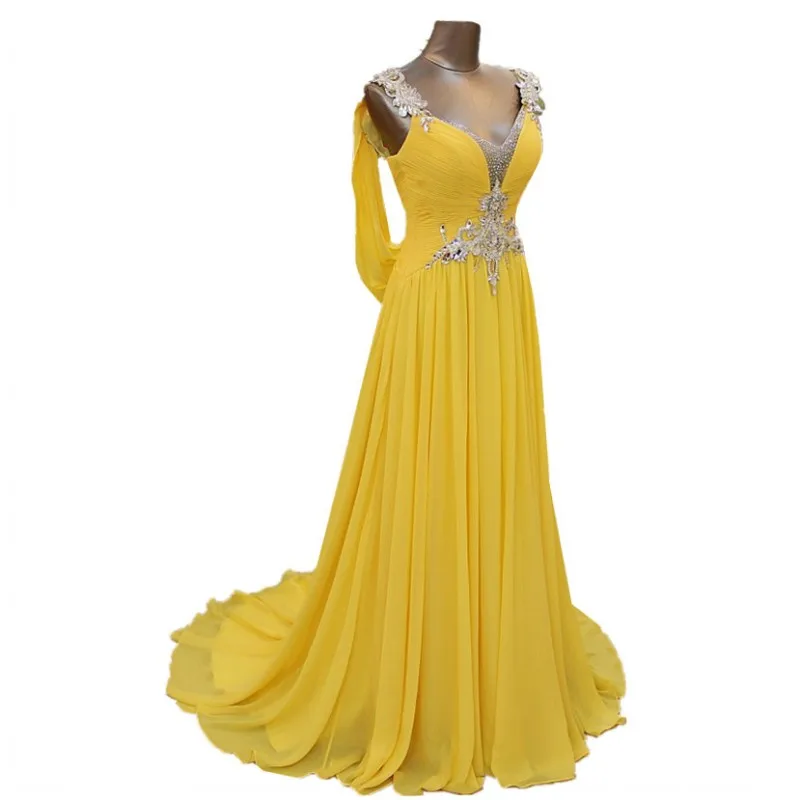 

Real Photo 2020 Bridesmaid Dresses A-line Cap Sleeves Chiffon Crystals Open Back Women Long Wedding Party Dress Robe De Soiree