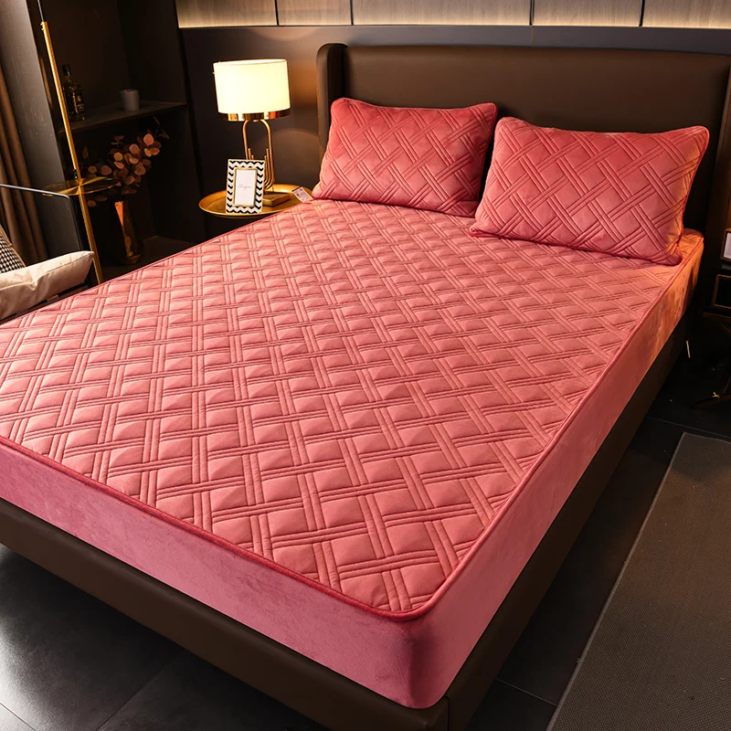 

Twin King Customized Soft Coral Fleece Mattress Cover High Quality Thicken Short Plush Quilted Bed Cover Not Included Pillowcase