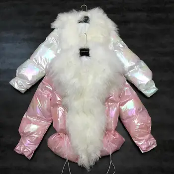 

Female Winter Coar New Thick Warm Down Jacket Women Fashion Large Real Fur Collar Parka Casual Bright Surface Oversize Coat
