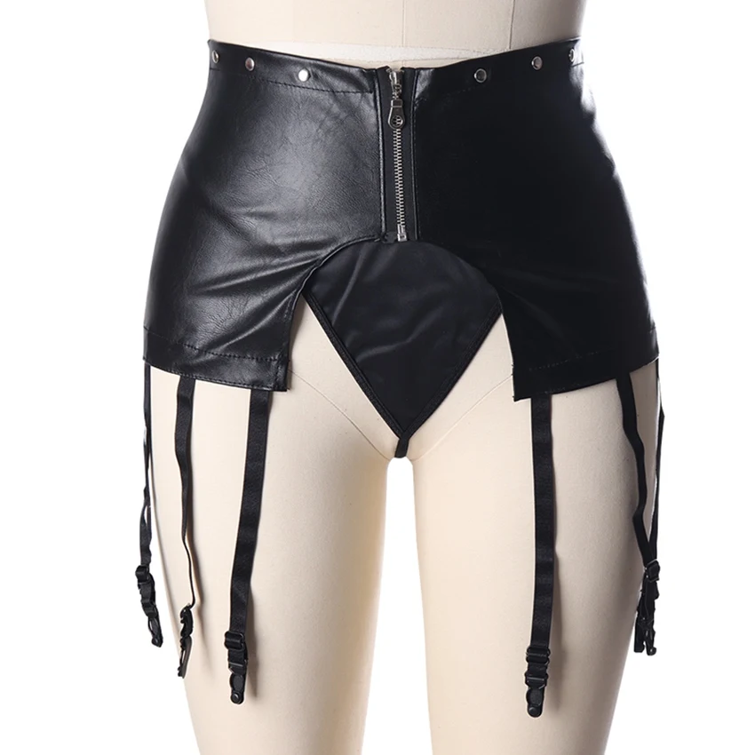 

Punk Leather Harness Fashion Garter Cage Waist Pack Hip Stockings Suspender Belts With Thong Sexy Lingerie Goth Dance Rave Wear