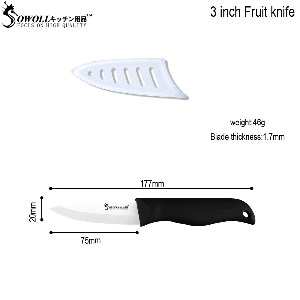 Sowoll керамический нож шеф-повара 3' 4 ''5'' 6 ''белый черный клинок пластиковая ручка нож для нарезки овощей и фруктов инструменты - Цвет: 3 Black H White B
