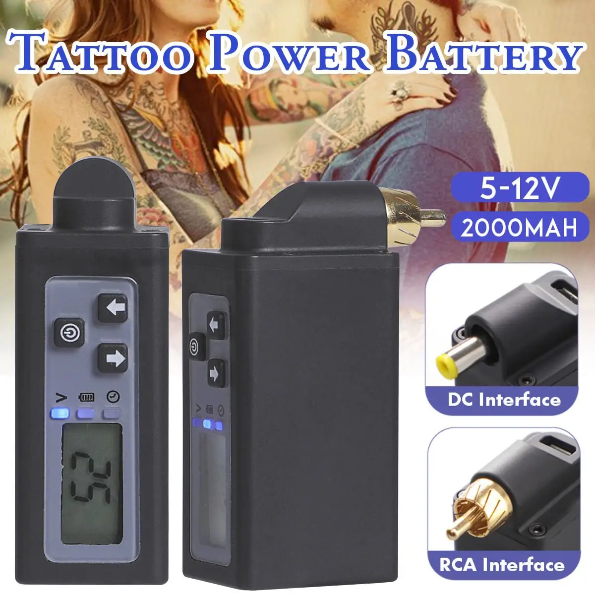 

2000mAh New Wireless Tattoo Power Supply DC & RCA Interface Lithium Battery Tattoo Machine Tattoo Supplies Connection