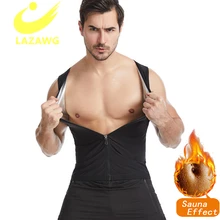 LAZAWG Men Sauna Shaper Tops Short Sleeve Thermo Sweat Shapewear Slimming Zipper Waist Trainer Corset Fitness Hot Workout Shirt
