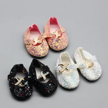 

18 inch Girls Dolls Shoes Round Toe Glitter Pink Princess Dress Shoes American Newborn Shoe Baby Toys Fit 43cm Baby Dolls