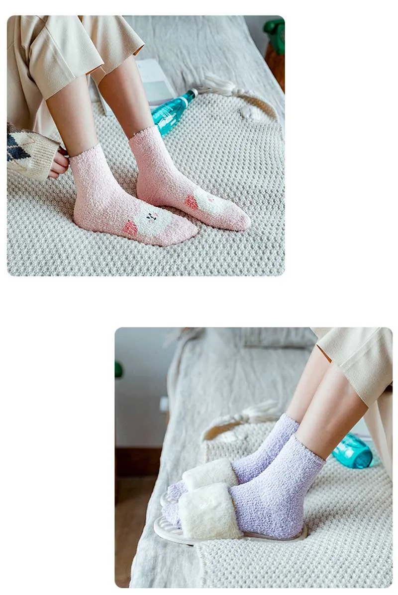 Рождественские забавные носки для животных в стиле Харадзюку, Коралловая флисовая грелка, милые носки для женщин, Divertidos, креативные носки-тапочки, милые Calcetines