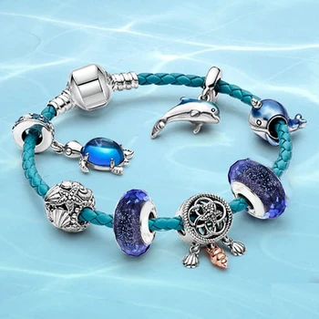 

TOGORY Summer Style Charm Bracelet For Women With Dolphins & Shells Beads Bracelets & Bangles Fashion Jewellery Pulseras Mujer