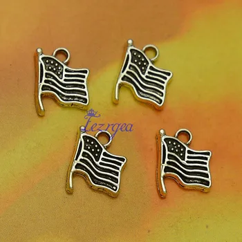 

50pcs/lot--12x10mm, Antique silver plated American Flag charms,DIY supplies,Jewelry accessories