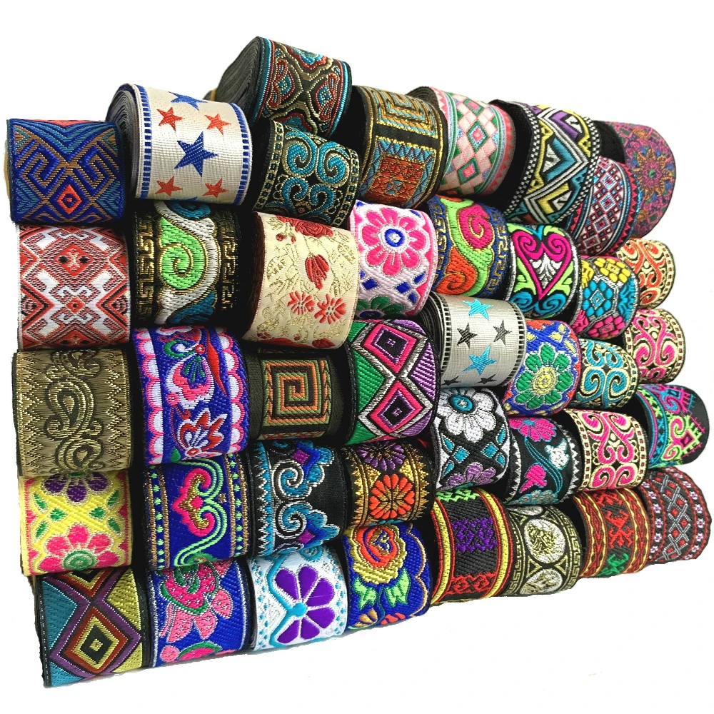 3 Yards Vintage Ethnic Embroidery Lace Ribbon Boho Lace Trim DIY Clothes  Bag Accessories Embroidered Fabric 32~34MM