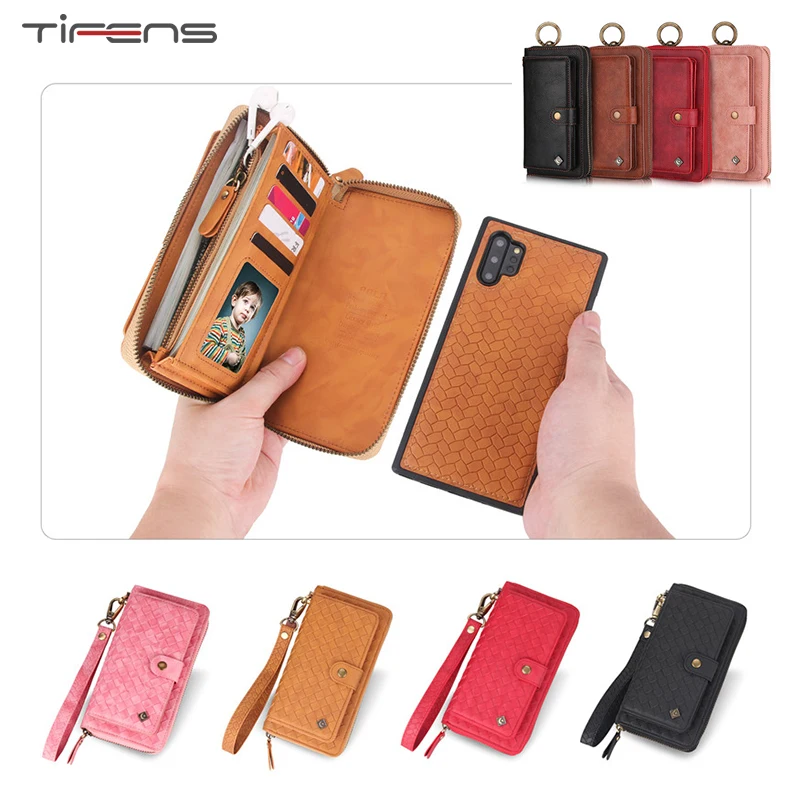 

Zipper Wallet Case For Samsung Note 10 9 8 S10 S9 S8 Plus S10E 5G S7 Edge Magnetic Removable Card Leather Hand Bag Pouch Cover