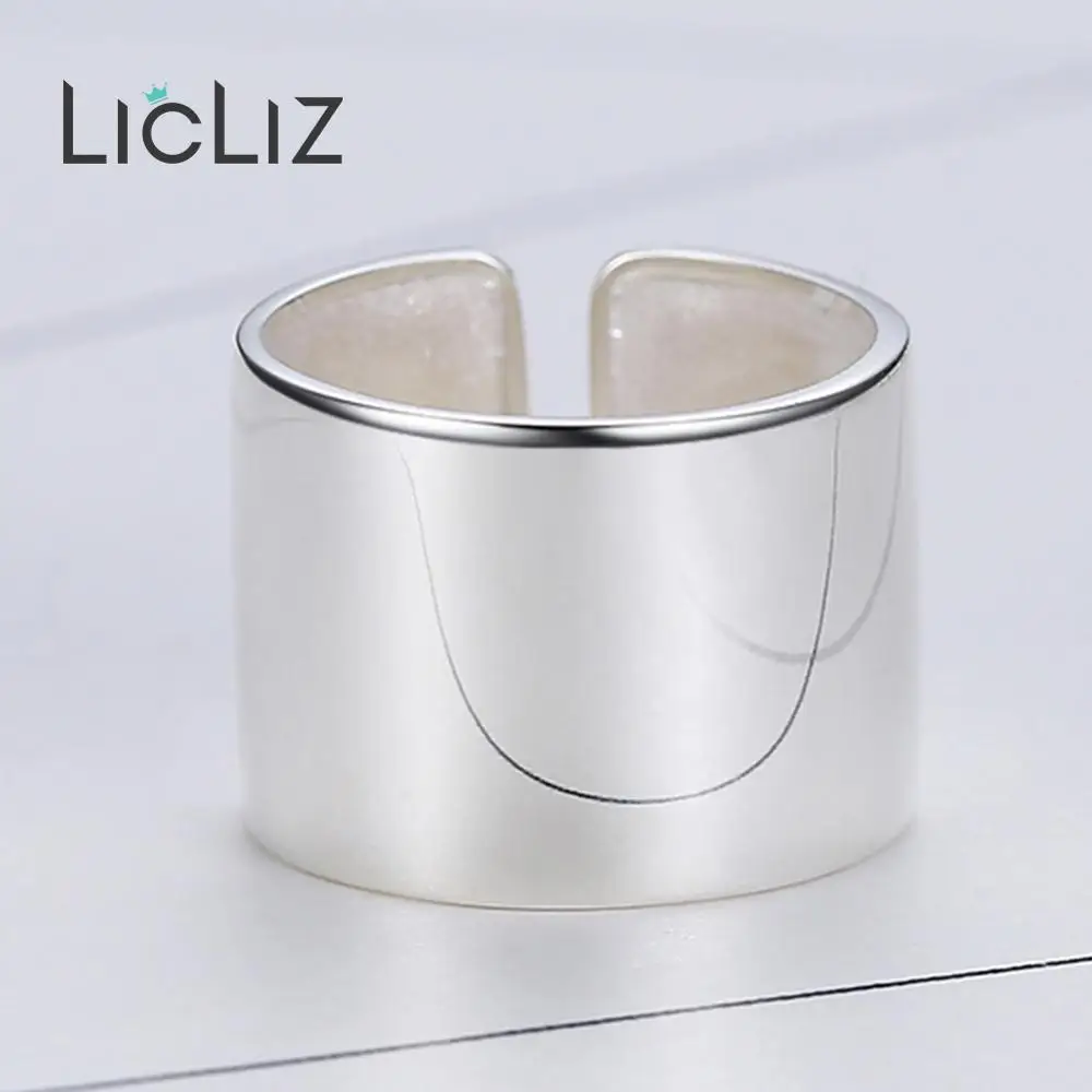 LicLiz, серебро 925 пробы, большое регулируемое Открытое кольцо для женщин и мужчин, простое белое золото, ювелирное изделие Joyas de Plata 925 Bijoux LR0329