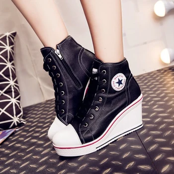 

STAN SHARK Women Leather Wedges Platform Shoes Woman Hidden Heel High Top Snickers Casual Shoe For Women's Ankle Boots Eur 35-43