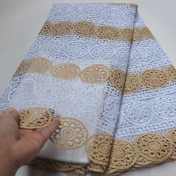 

high quality white gold African big cord lace fabric delicate guipure lace fabric for elegant party dress 5yards/pc WLP045