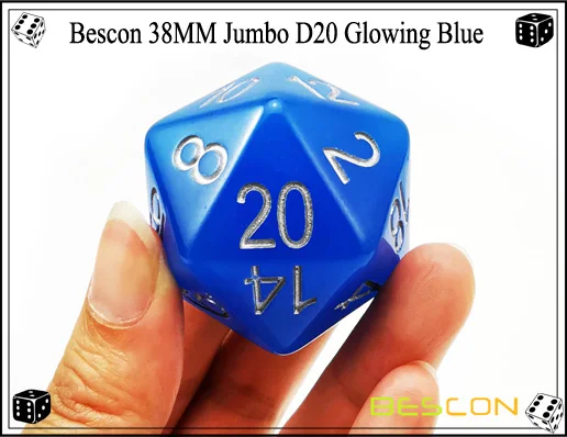 Bescon Jumbo светящиеся D20 38 мм, большой размер 20 сторон кости 1,5 дюймов, большой 20 граней кубик в различных твердых, блестящих, светящихся цветов