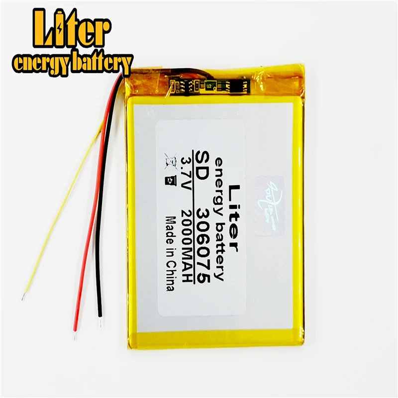 3 line 306075 3.7V 2000mAh Rechargeable Li-Polymer Li-ion Battery For GPS Tablet PC PocketBook 306075PL 4G-15 / 4K-19 E-book