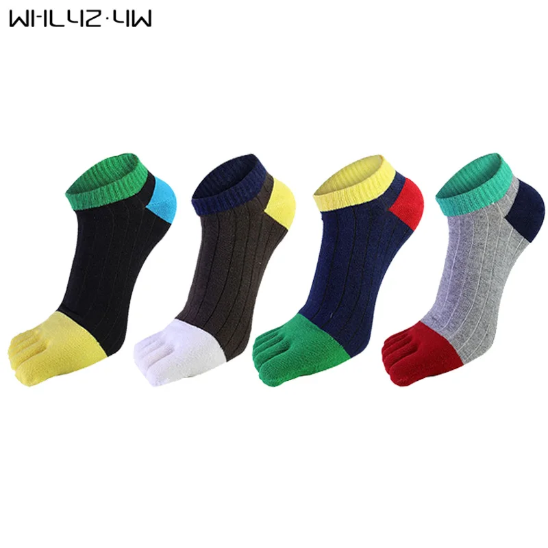 

5 Pairs Pure Cotton Men No Show Ankle Socks With Toes Contrast Color Striped Fashion Soft Elastic Endurable Breathable Hot Sell