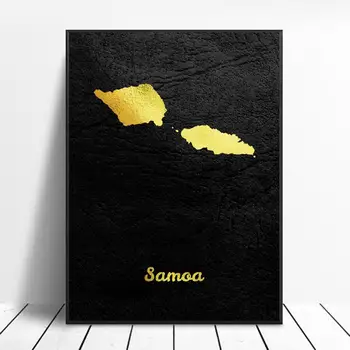 

Golden Map Samoa Canvas Wall Art Print Modern Poster Wall Pictures Living Room Decor