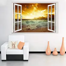 Kun Still Cross Border стиль 3D jia chuang волны закат наклейки на стену гостиная спальня экологически чистые декоративные