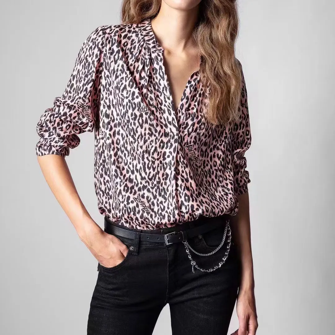 Viscose Pink Leopard Print Shirt Tops 