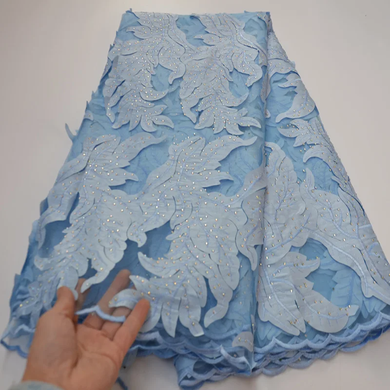 

(5yards/pc) high quality laser cut French lace fantastic embroidered African tulle lace with stones for party dress FLP979