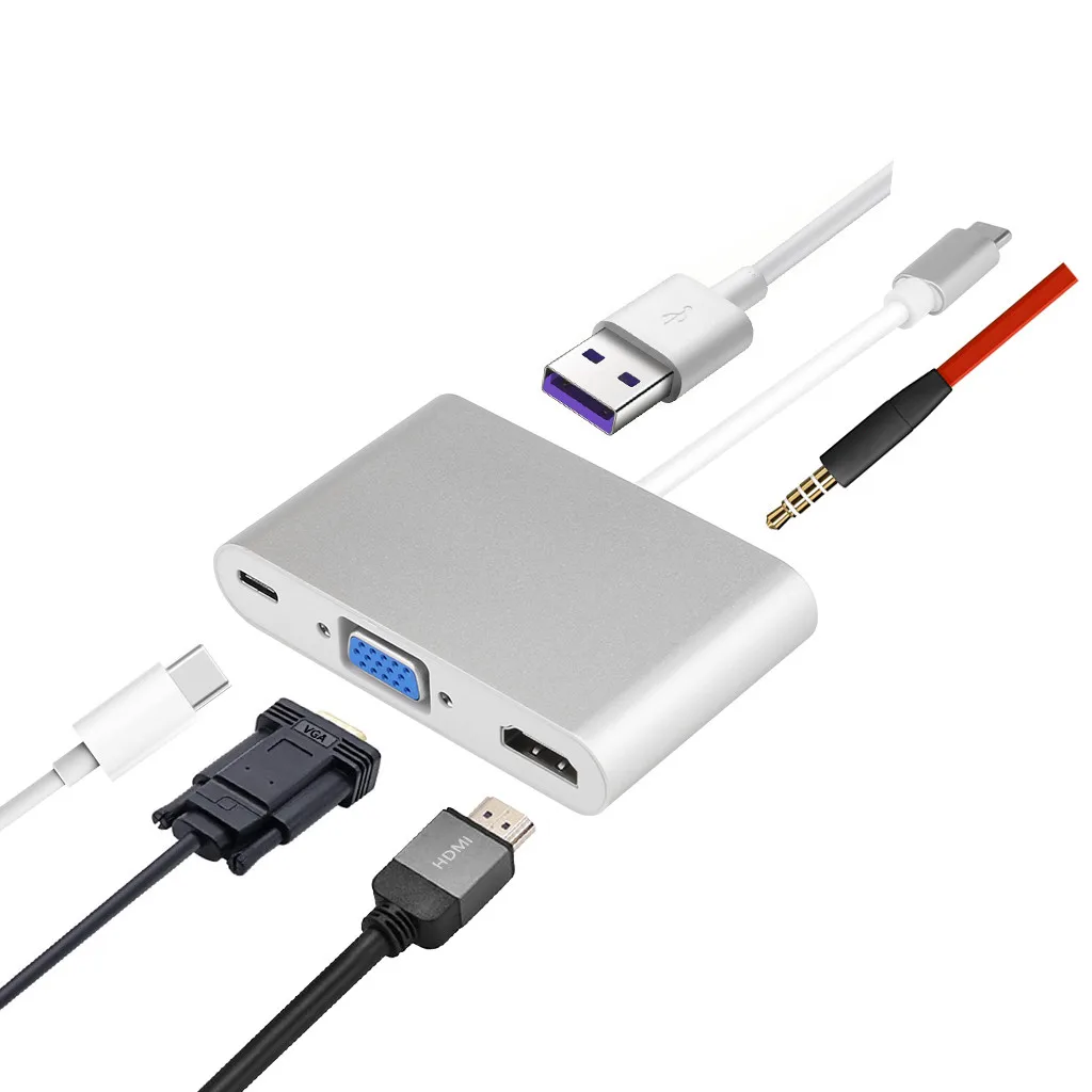USB C к HDMI VGA USB 3,0 type C аудиоконцентратор адаптер 5 в 1 мульти порт конвертер