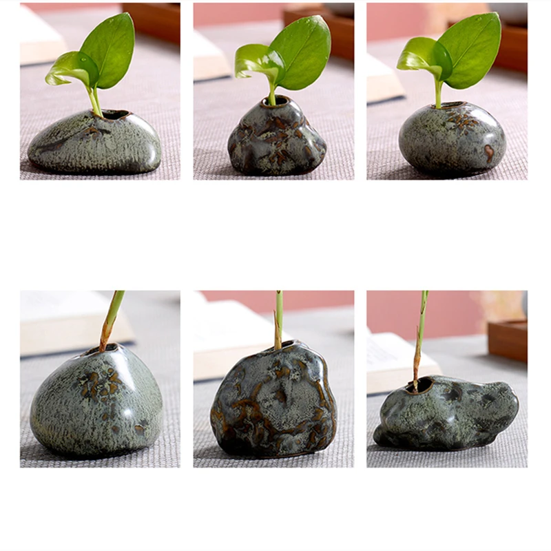 Multi Shape Ceramic Zen Mini Stone Ornaments DIY Home Hydroponic Green Plants Small Vase Living Room Decoration 4
