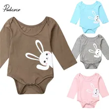 Весенний хлопковый боди для новорожденных девочек и мальчиков, пасхальный комбинезон с длинными рукавами и принтом кролика, белый и синий цвета