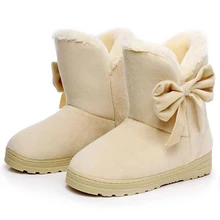Женские зимние сапоги; женская обувь; теплые плюшевые зимние сапоги без застежки с бантом; botas mujer chaussures femme; женские ботинки