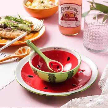 

Creative Hand-painted Tableware Ceramic Dessert Watermelon Fruit Bowl Cute Cartoon Cup Bowl Set Home Salad Rice Bowl Ceramic