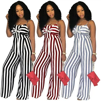 

Sexy Striped Bandeau bodycon jumpsuit plus size black summer elegant Wide Leg Jumpsuit for women 2019 party club