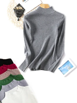 

Autumn Women Bottoming Long Sleeve Sweater Knitwear Necked Slim Solid Color autumn woman sweater