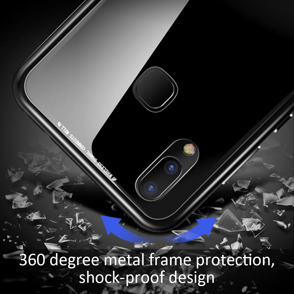 Metal-rimmed Mobile Phone Case Hardened Glass Magnetic Adsorption Protection Smartphone Cover Aluminum Frame Cases for VIVO X21
